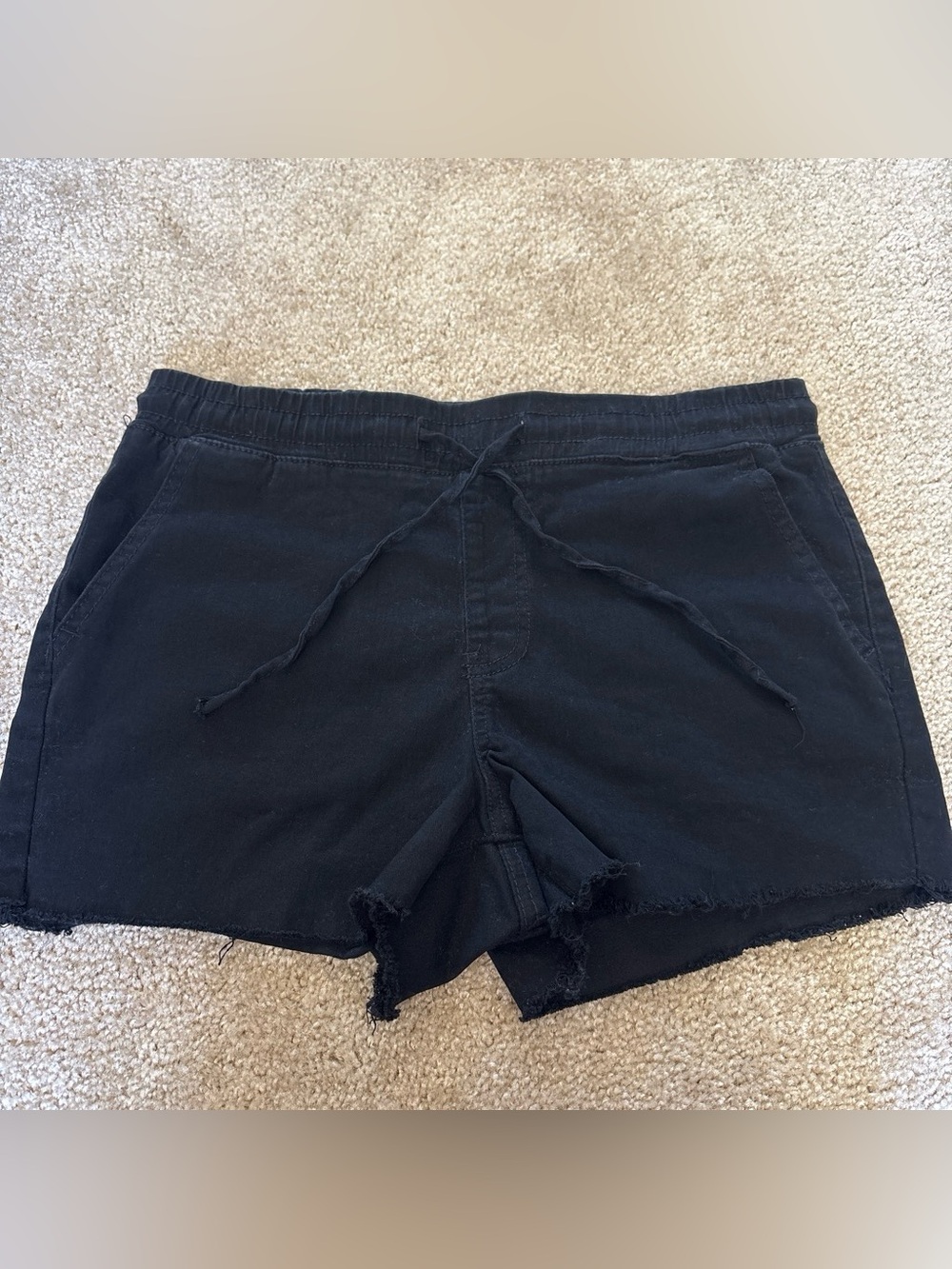 YMI Black Athletic Drawstring Shorts with Frayed Hem